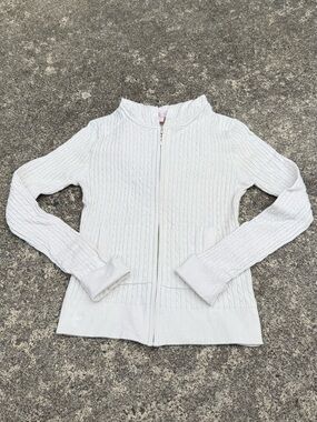 Romeo & Juliet Couture Silk Cashmere Cable Knit Zip Cardigan White Size M